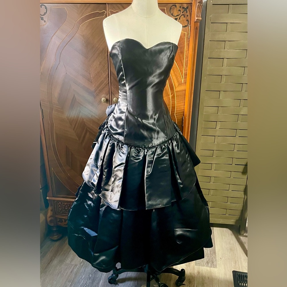 Vintage Black Liquid Satin Formal Dress
